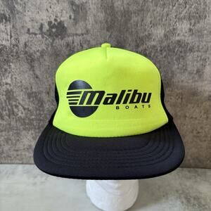 Malibu Boats Hat Cap Snap Back Neon Yellow Mesh Foam Wakeboarding Water Ski Logo
